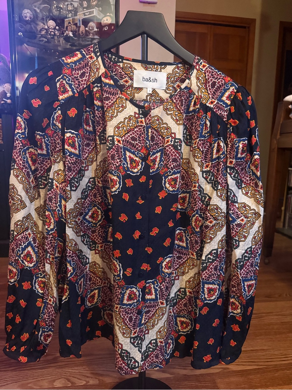 ba&sh Blue Multi-Print Long Sleeve Blouse